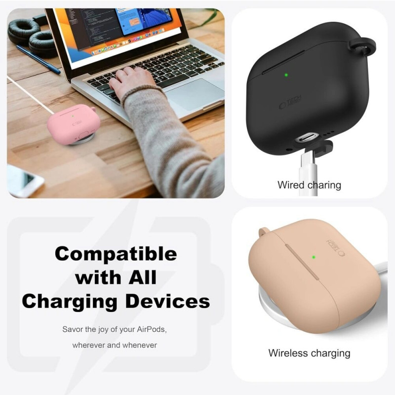 Tech-Protect Silicone Hook case for Apple AirPods Pro 3, Crayon Grey