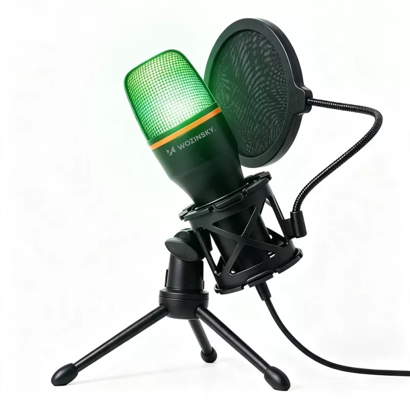 Wozinsky WM-W111 Wired Studio Gaming Microphone on Stand with RGB Backlight, Black