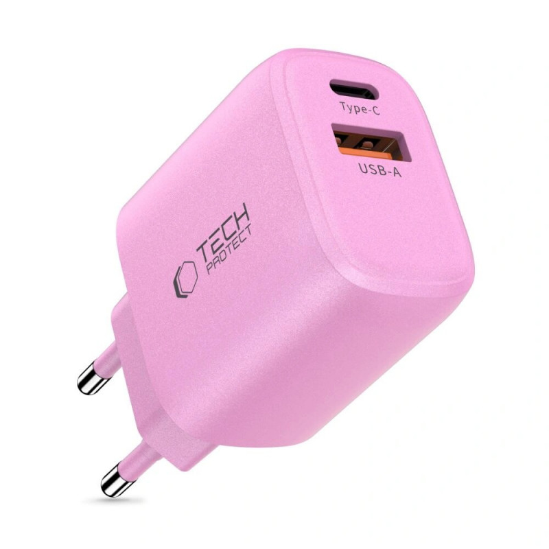 Tech-Protect NCA30 USB-A, USB-C Network Charger PD 30W / QC3.0 Baby Pink