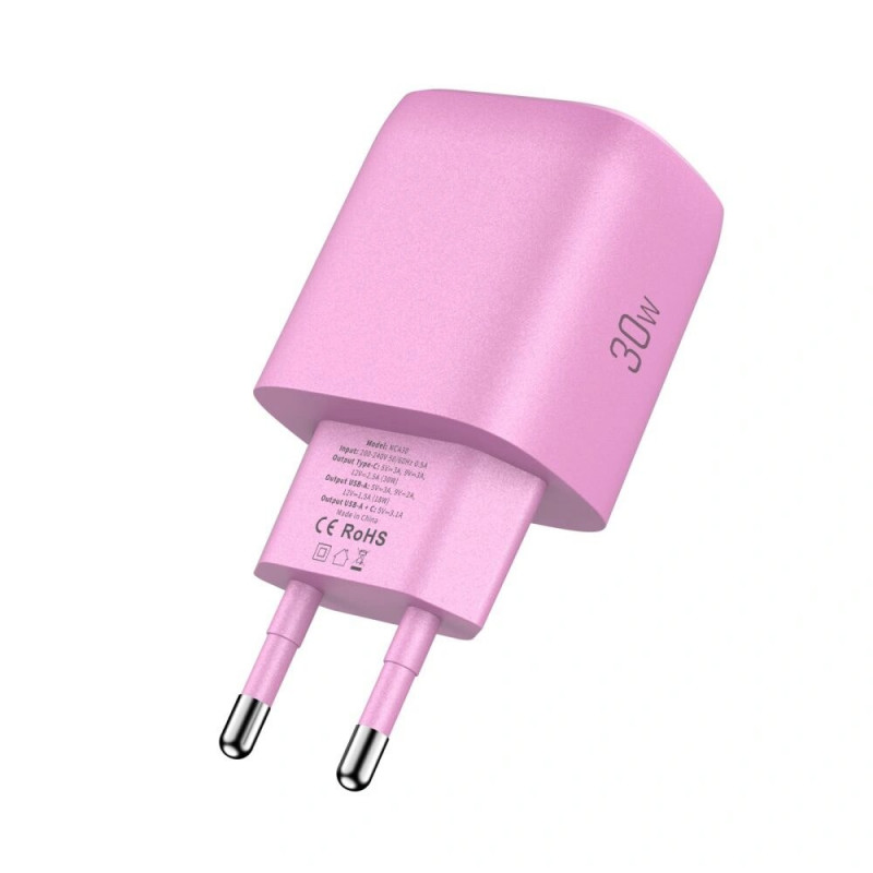 Tech-Protect NCA30 USB-A, USB-C Network Charger PD 30W / QC3.0 Baby Pink