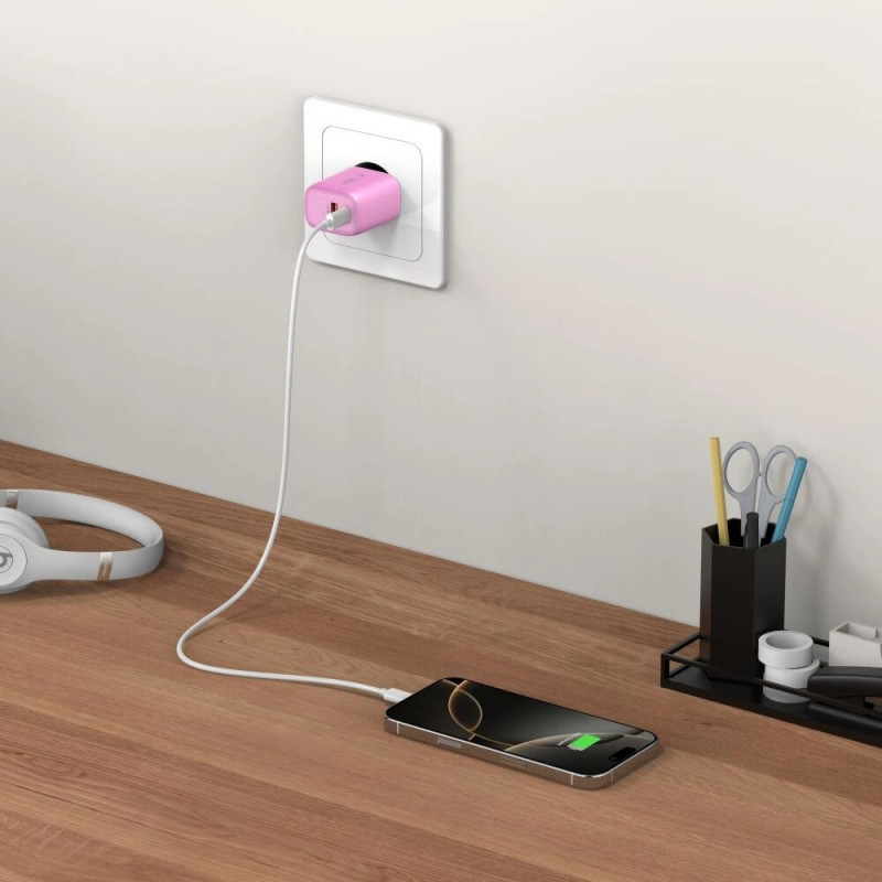 Tech-Protect NCA30 USB-A, USB-C Network Charger PD 30W / QC3.0 Baby Pink