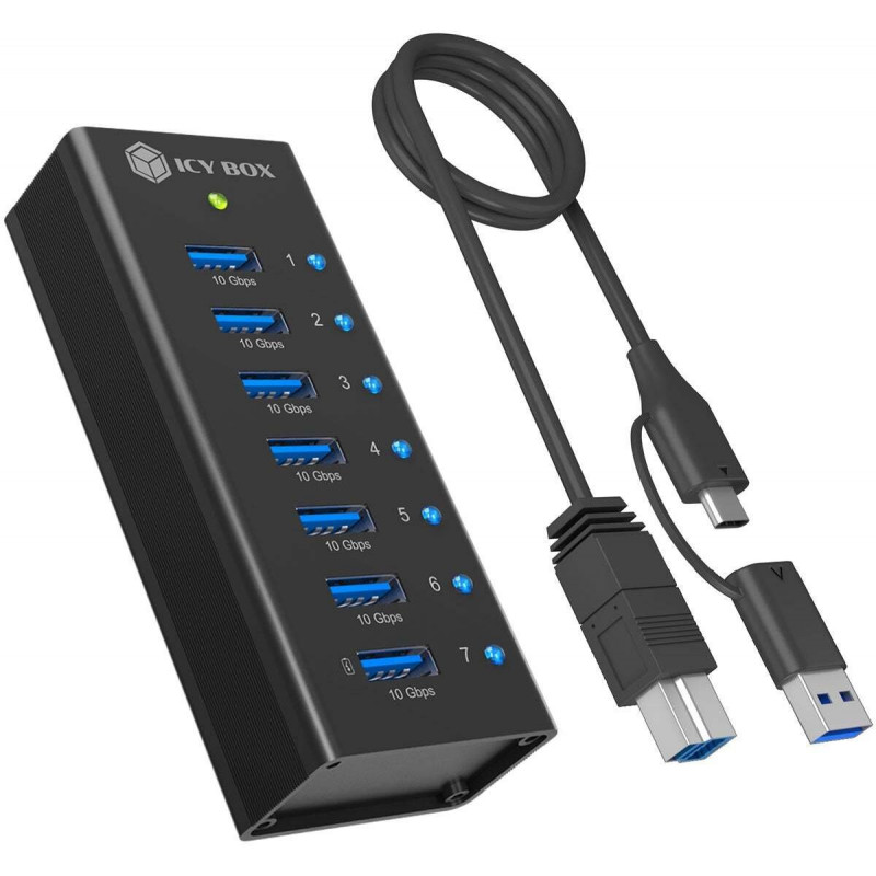 ICY BOX IB-AC618a 7-Port USB 3.2 Gen 2 Hub, Aluminium, 12 V