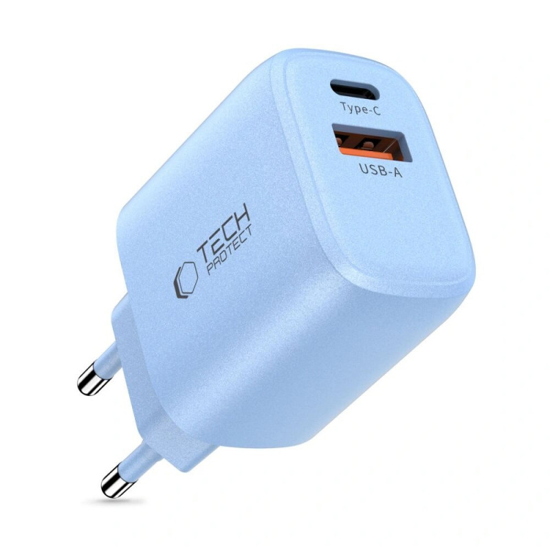 Tech-Protect NCA20 USB-A, USB-C Network Charger PD 20W / QC3.0 Baby Blue