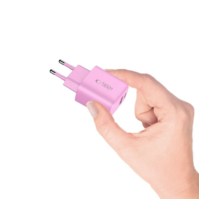 Tech-Protect NCA20 USB-A / USB-C wall charger PD 20W / QC3.0, Baby Pink