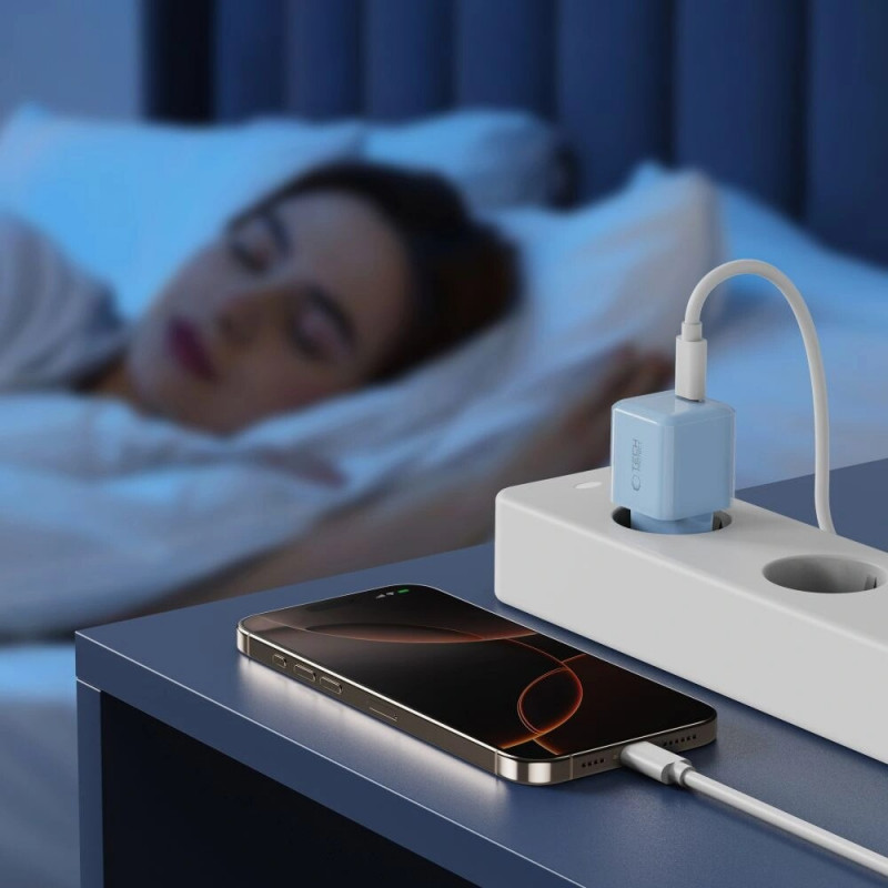 Tech-Protect NCM25 USB-C wall charger PD 25W, Baby Blue