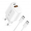 Tech-Protect NCA20 USB-A / USB-C wall charger PD 20W / QC3.0 with USB-C / USB-C cable 100 cm, White