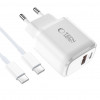 Tech-Protect NCA20 USB-A / USB-C wall charger PD 20W / QC3.0 with USB-C / USB-C cable 100 cm, White