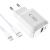 Tech-Protect NCA20 USB-A / USB-C wall charger PD 20W / QC3.0 with USB-C / Lightning cable 100 cm, White