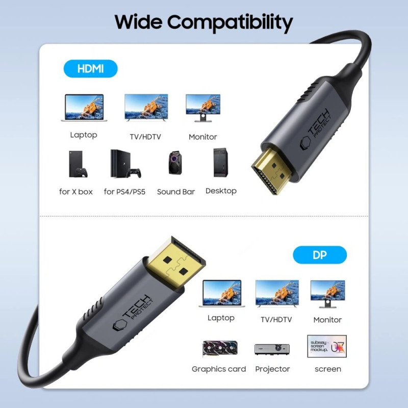 Tech-Protect UltraBoost DisplayPort / HDMI 2.0 cable, 4K 60 Hz, 200 cm, black