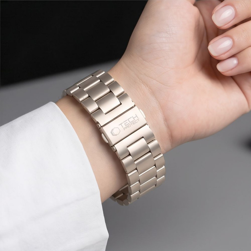 Tech-Protect Stainless stainless steel band for Apple Watch 8 / 9 / 10 / 11 / 12 / SE / Ultra (44 / 45 / 46 / 49 mm), Starlight