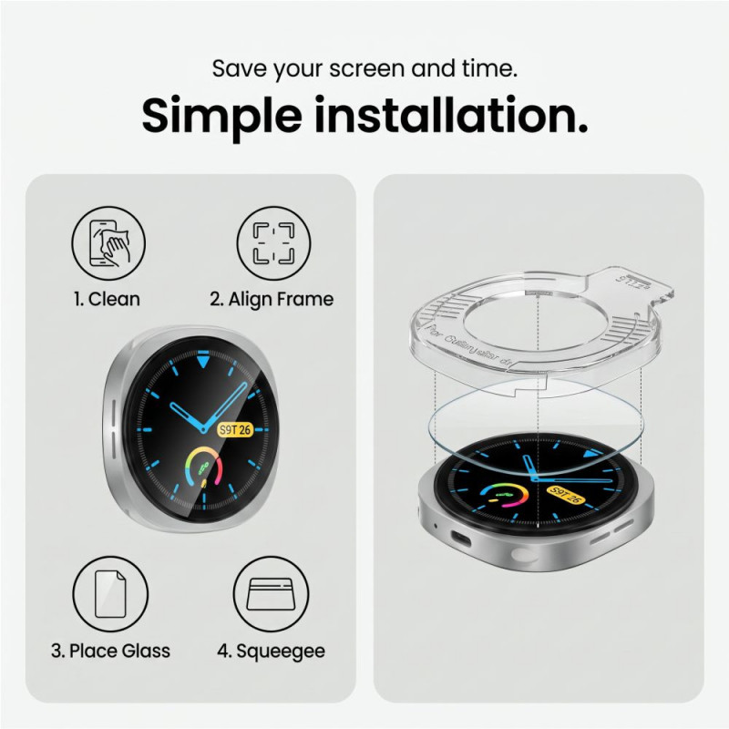 Tech-Protect Easy Set+ Tempered Glass for Samsung Galaxy Watch 8 / 9 40 mm, Clear (2 pcs)
