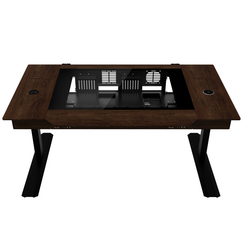 Lian Li DK07 Desk Case Wood Edition, Dual-System Capable, 2x E-ATX, Height Adjustable, Walnut / Black