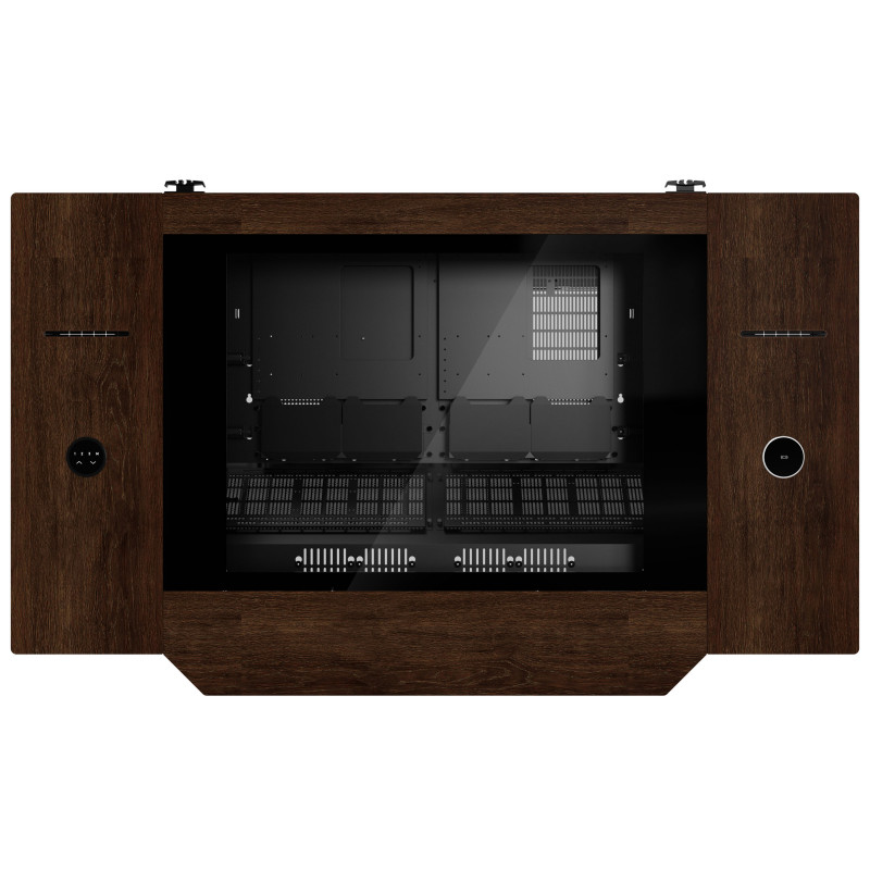 Lian Li DK07 Desk Case Wood Edition, Dual-System Capable, 2x E-ATX, Height Adjustable, Walnut / Black