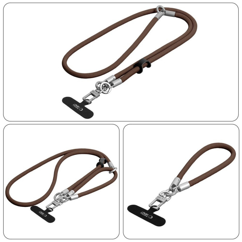 Tech-Protect C10S Rope Crossbody & Wrist Strap Set, Walnut Brown/Titanium