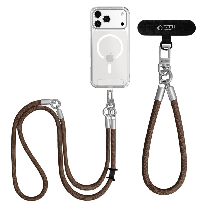 Tech-Protect C10S Rope Crossbody & Wrist Strap Set, Walnut Brown/Titanium
