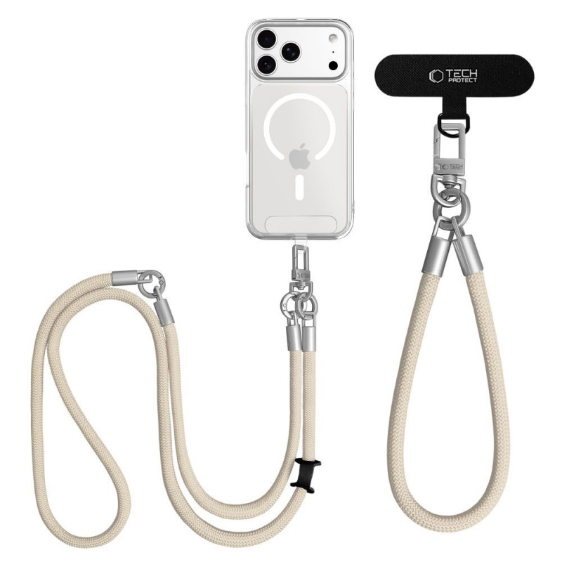 Tech-Protect C10S Rope Crossbody & Wrist Strap Set, Desert Beige/Titanium