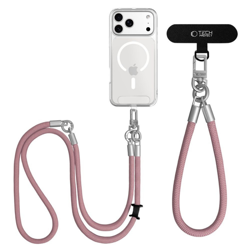 Tech-Protect C10S Rope Crossbody & Wrist Strap Set, Dusty Rose/Titanium