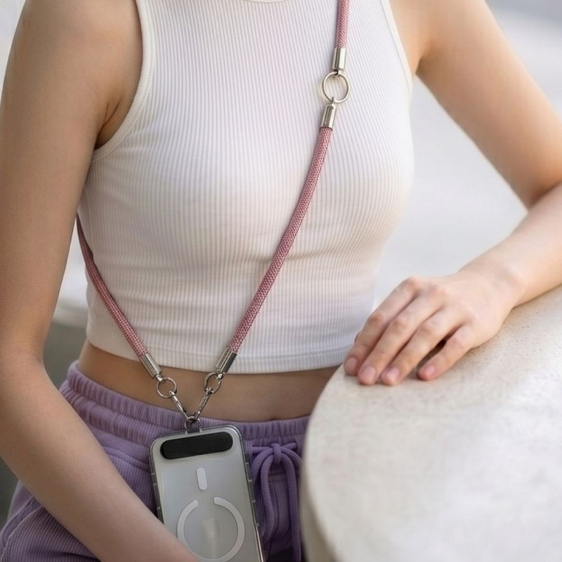 Tech-Protect C10S Rope Crossbody & Wrist Strap Set, Dusty Rose/Titanium