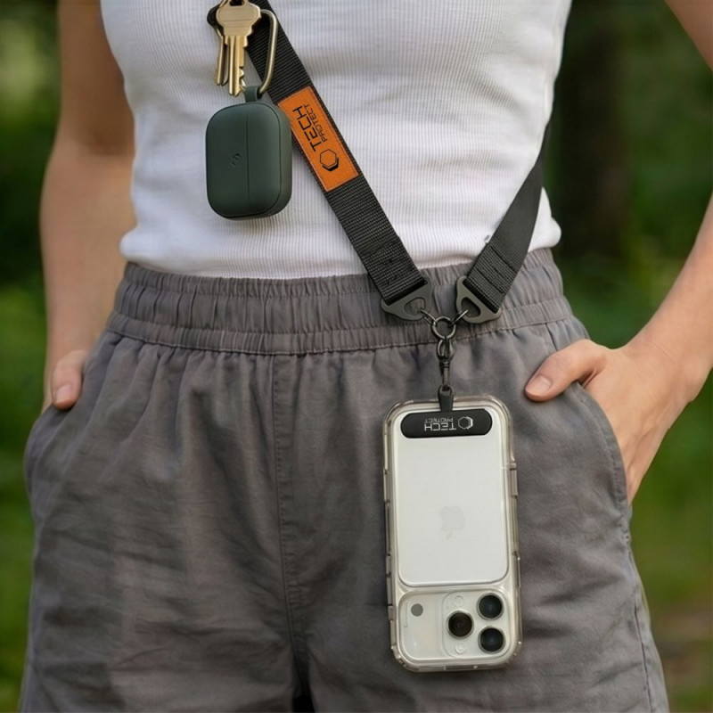 Tech-Protect C9S Rope Crossbody Phone Strap, Black/Orange