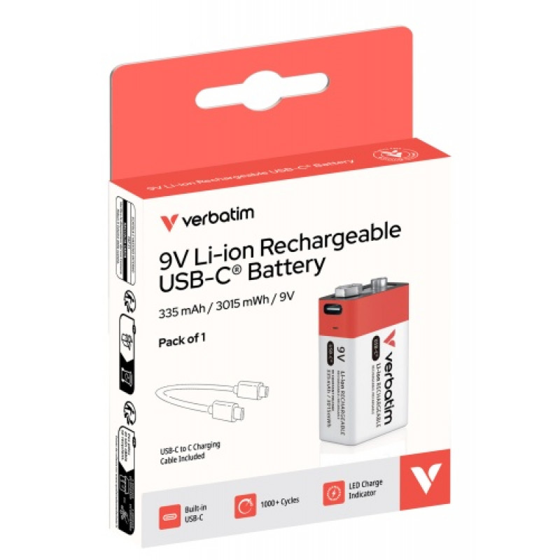 Verbatim 30251 USB-C Rechargeable Battery Li-ion 9V 335 mAh (1 pc)