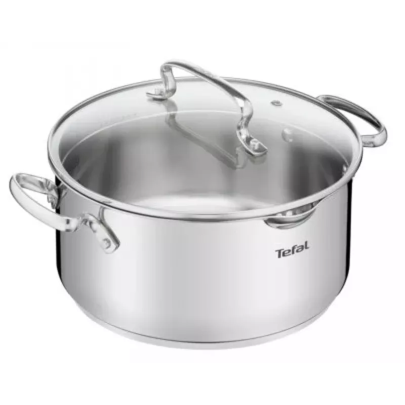 Tefal Duetto+ G7194655 Saucepan, Round, Stainless Steel, 24 cm, Glass Lid