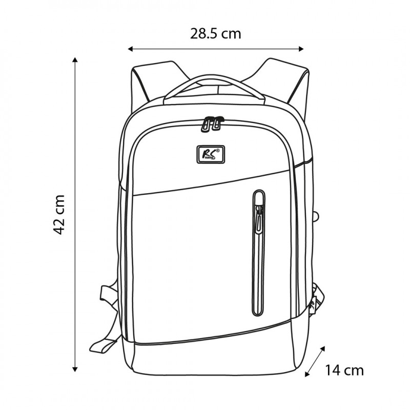 NanoRS RS204 B Laptop Backpack 15.6", Black, 42x28.5x14, Waterproof