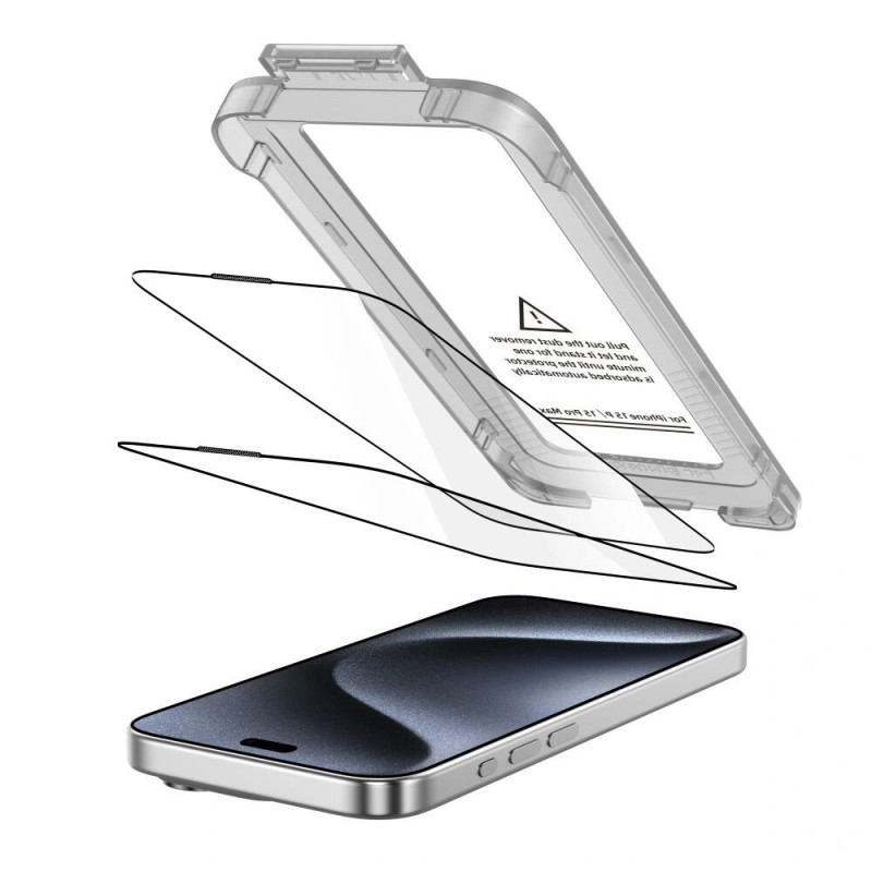 Tech-Protect Quick Set+ Tempered Glass for Apple iPhone 15 Pro (2 pcs), Black