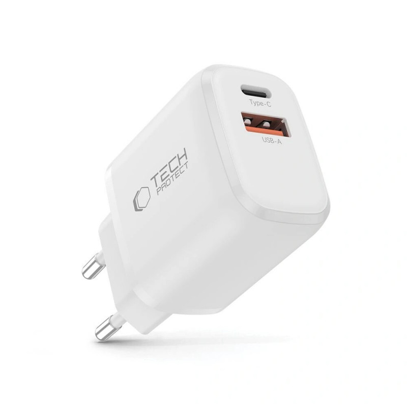 Tech-Protect NCA20 USB-A, USB-C Wall Charger PD 20W / QC3.0, White