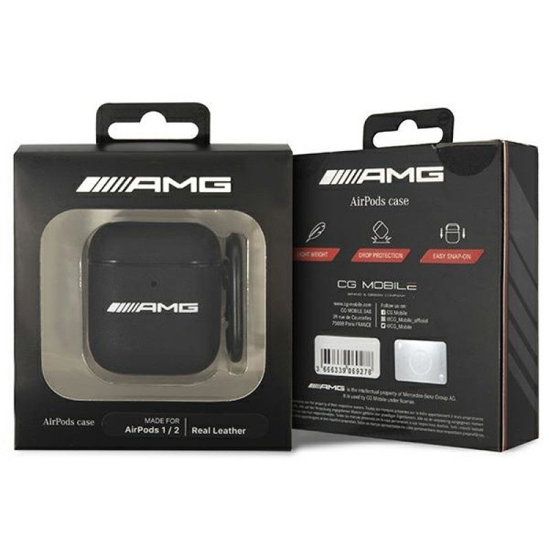 Mercedes-AMG AMA2SLWK Leather Big Logo Cover for Apple AirPods 1/2, black