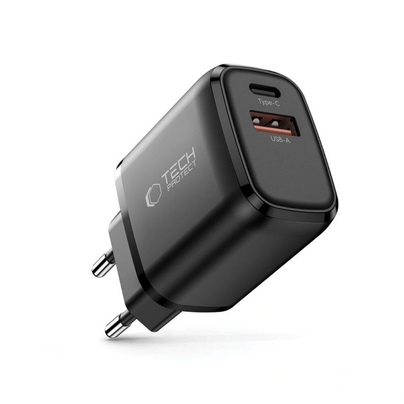 Tech-Protect NCA30 USB-A, USB-C Wall Charger PD 30W / QC3.0, Black