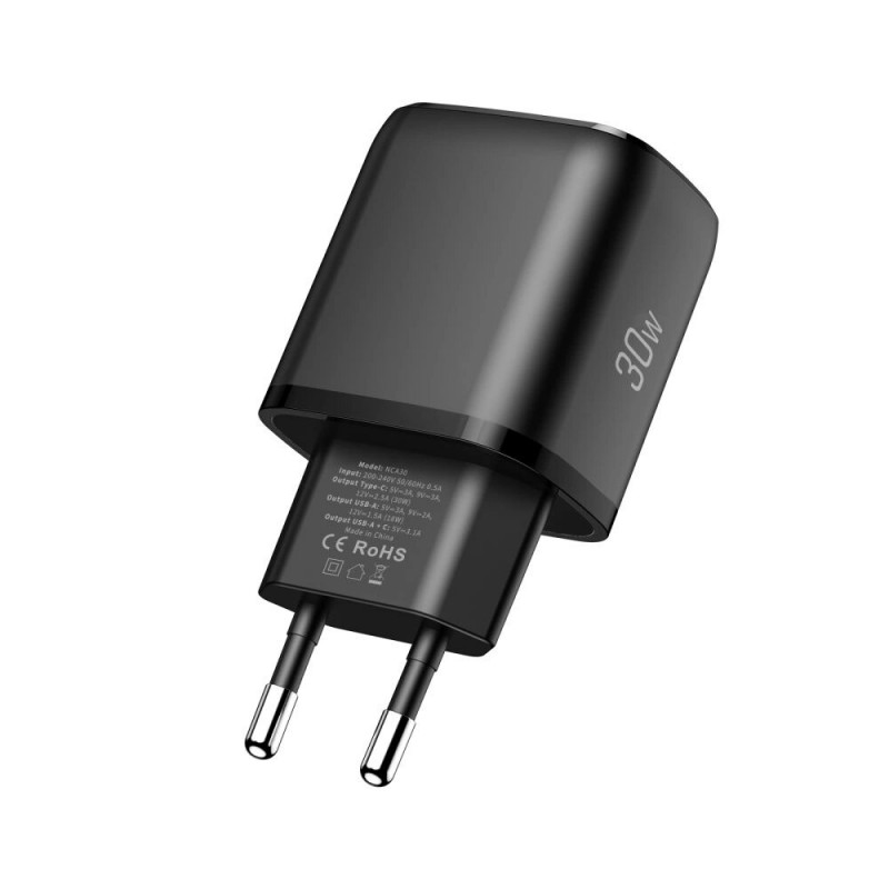 Tech-Protect NCA30 USB-A, USB-C Wall Charger PD 30W / QC3.0, Black