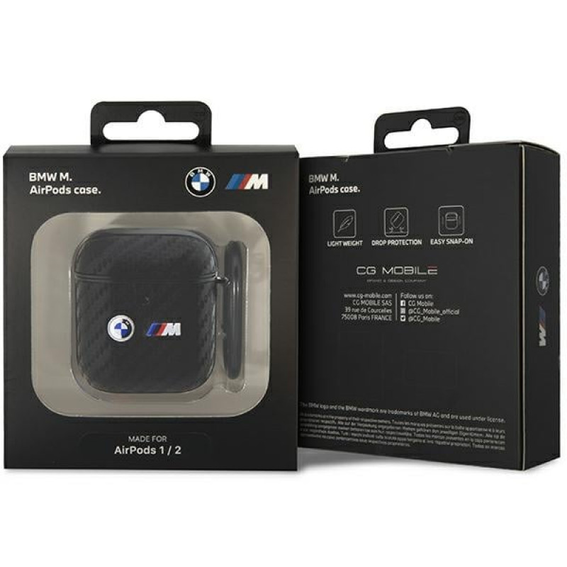 BMW BMA2WMPUCA2 Carbon Double Metal Logo Cover for Apple AirPods 1/2, black