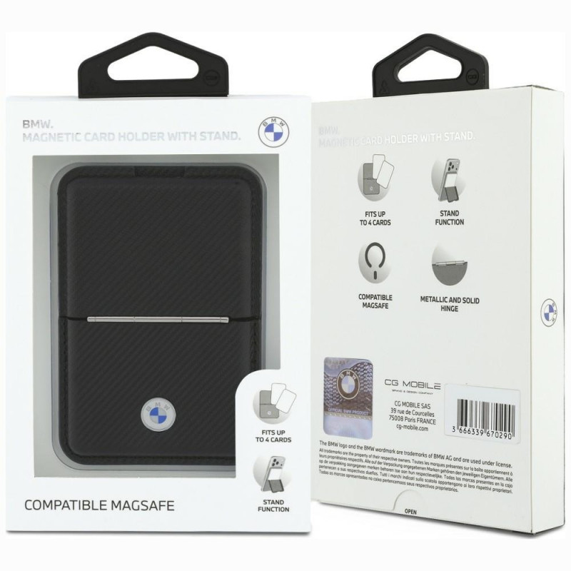 BMW Carbon Metal Logos MagSafe Wallet, black