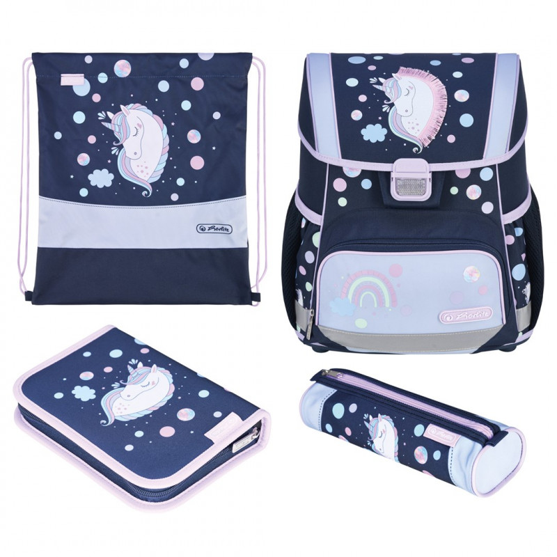 Herlitz Loop Plus Unicorn Dreams primary school bag set, dark blue/pink