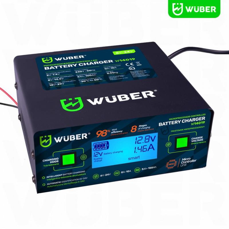Wuber W14019 Microprocessor Battery Charger, 6/8/12/14/16/24 V, 10 A