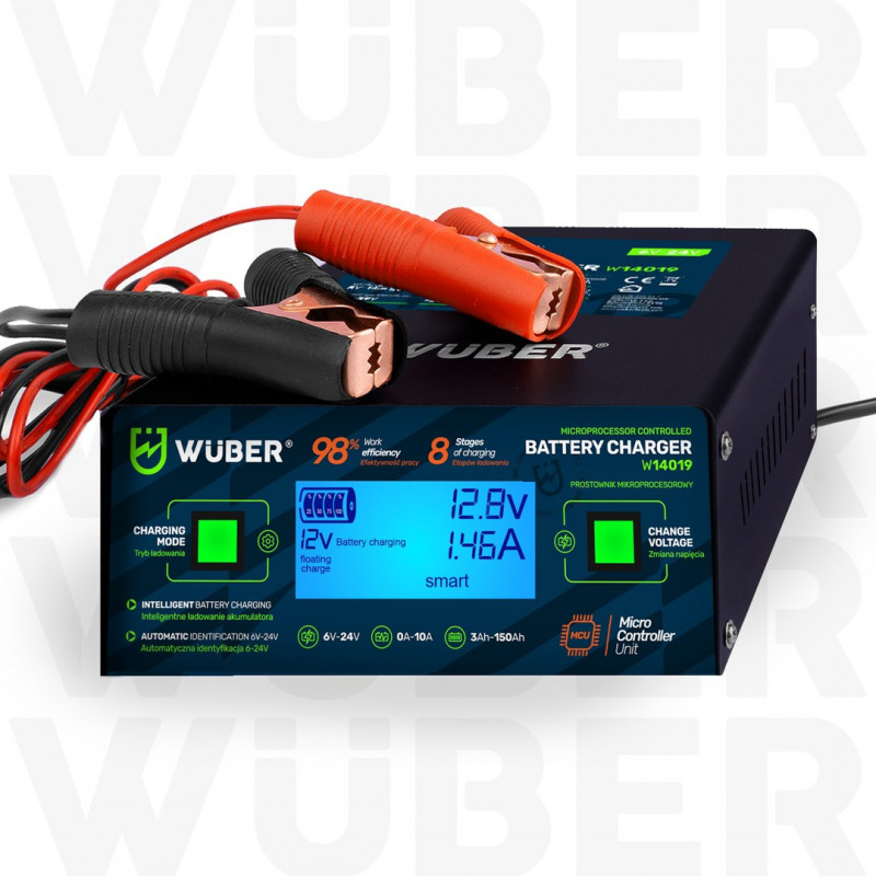 Wuber W14019 Microprocessor Battery Charger, 6/8/12/14/16/24 V, 10 A