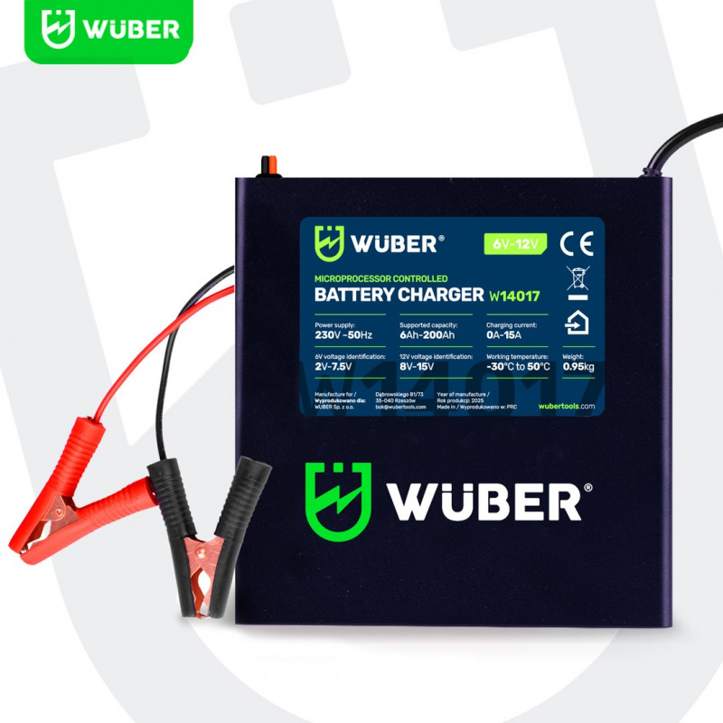 Wuber W14017 Microprocessor Battery Charger, 6-12 V, 15 A