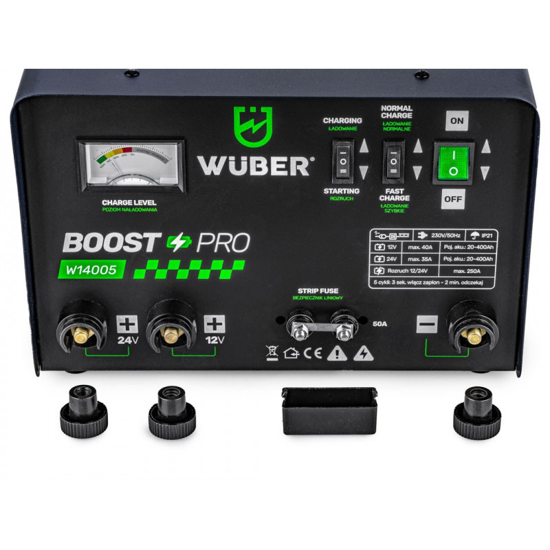 Wuber W14005 Car Battery Charger with Jump Start, 40 A, 12 V/24 V