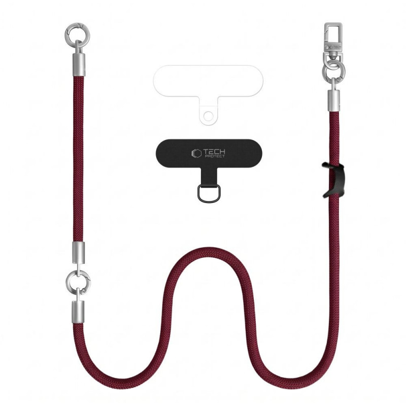 Tech-Protect C10S Rope Crossbody & Wrist Phone Lanyard Set, Burgundy/Titanium