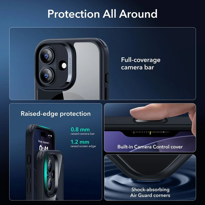 ESR Classic Hybrid MagSafe Case with Tempered Glass for Apple iPhone 17, Clear/black