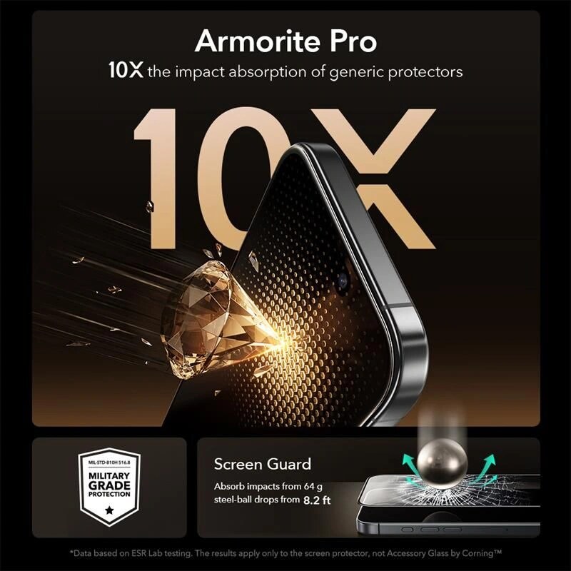 ESR UltraFit Armorite Pro Tempered Glass for Apple iPhone 16 Pro / 17, Clear, Glass by Corning (ESR926)