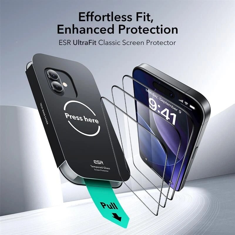 ESR UltraFit Tempered Glass for Apple iPhone 16 Pro / 17, Clear (2 pcs) (ESR922)