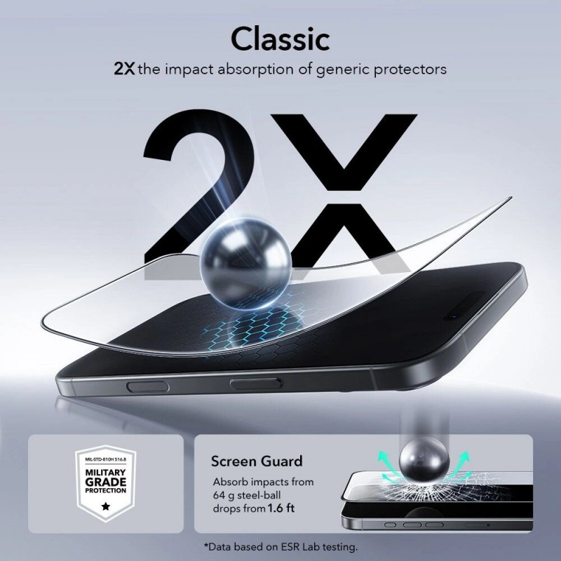 ESR UltraFit Tempered Glass for Apple iPhone 16 Pro / 17, Clear (2 pcs) (ESR922)