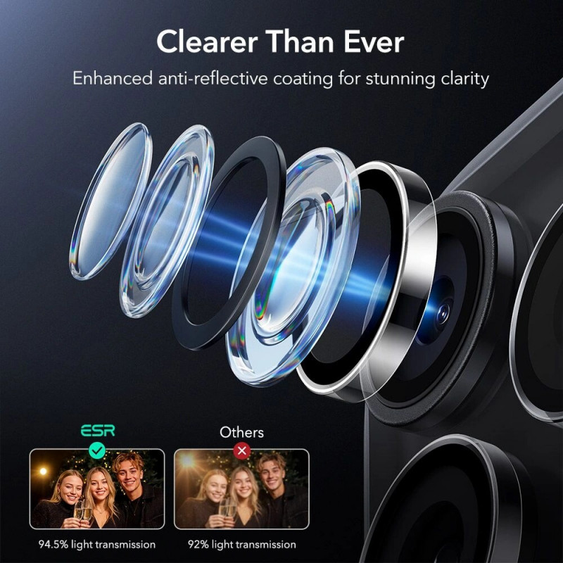 ESR Armorite Camera Protector for Apple iPhone 14 Pro / 14 Pro Max / 15 Pro / 15 Pro Max / 16 Pro / 16 Pro Max / 17 Pro / 17 Pro Max, Clear (ESR932)