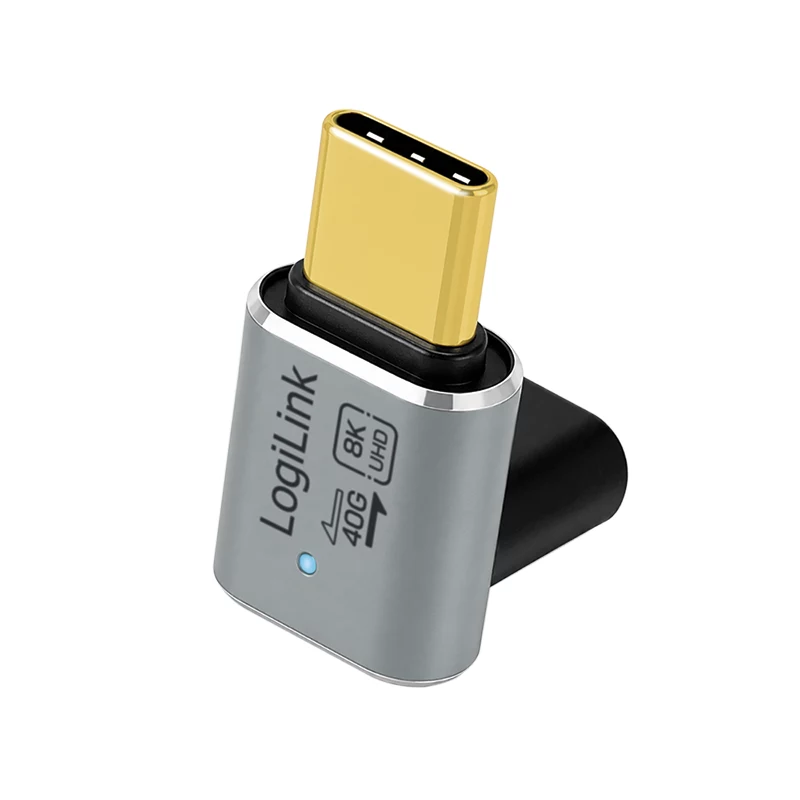 LogiLink AU0063 USB 4 Type-C adapter 90° U/D, C/M to C/F, 40 Gbps, 240W, 8K/60 Hz, metal, silver