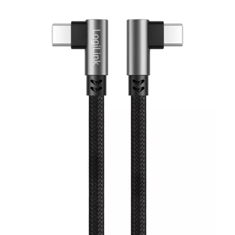 LogiLink CU0461 USB 2.0 Type-C cable, C/M 90° to C/M 90°, 480 Mbps, 100W, metal, silver/black, 1 m