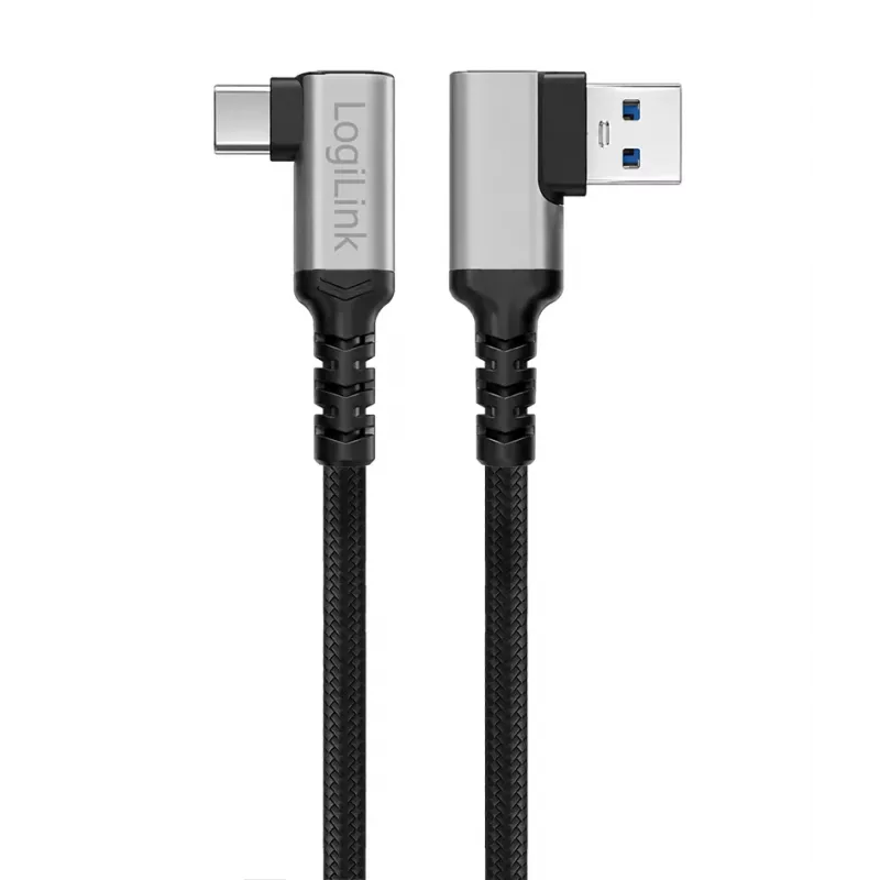 LogiLink CU0471 USB 3.2 Gen1 Type-C cable, A/M 90° to C/M 90°, 5 Gbps, 60W, metal, silver/black, 1 m
