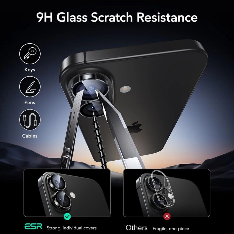 ESR Armorite Camera Protector for Apple iPhone 16 / 16 Plus / 17, Black
