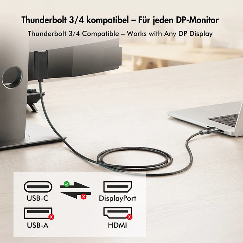 Logilink CUA0131 USB 3.2 Gen2 Type-C cable, C/M to DP/M, 8K/60 Hz, nylon, metal, black, 2 m