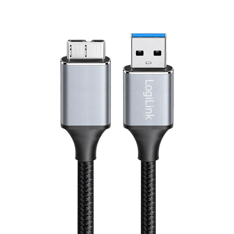 Logilink CU0291 USB 3.0 cable, A/M to Micro-USB/M, 5 Gbps, nylon, metal, black/silver, 2 m